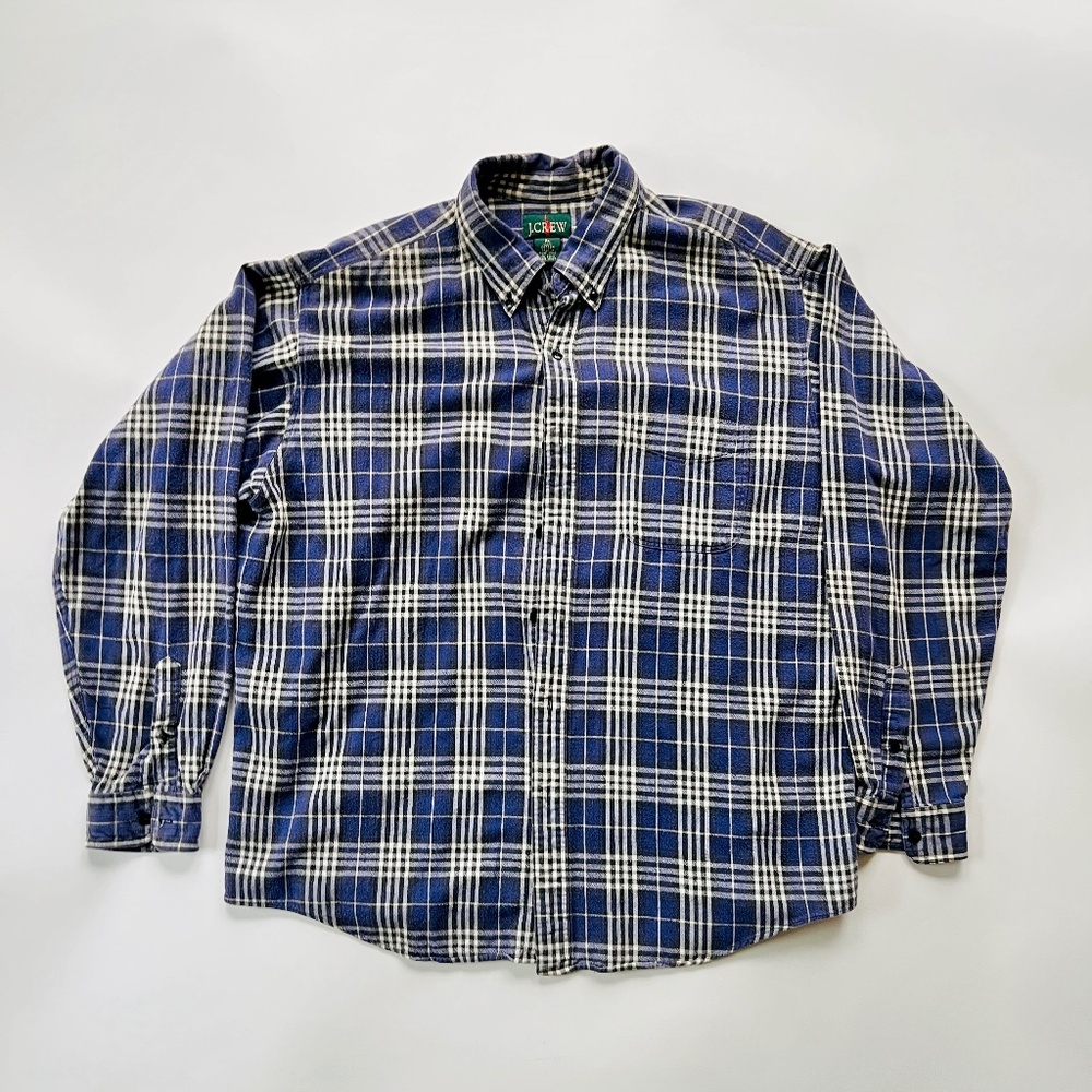 VINTAGE Early 1990s J.Crew !  Mens Long Sleeve Plaid Flannel Shirt - Size XL